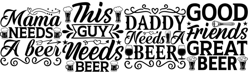 Minimal Beer Phrases, Inscriptions Set Vector Illustration for Label, Postcard, Poster