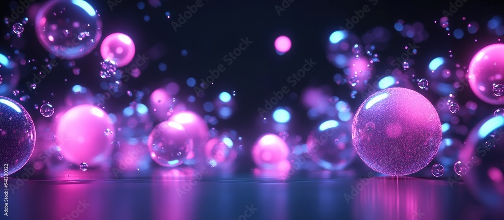 Aufkleber abstract background featuring bright neon lights and fluorescent spheres in a dark space created thr