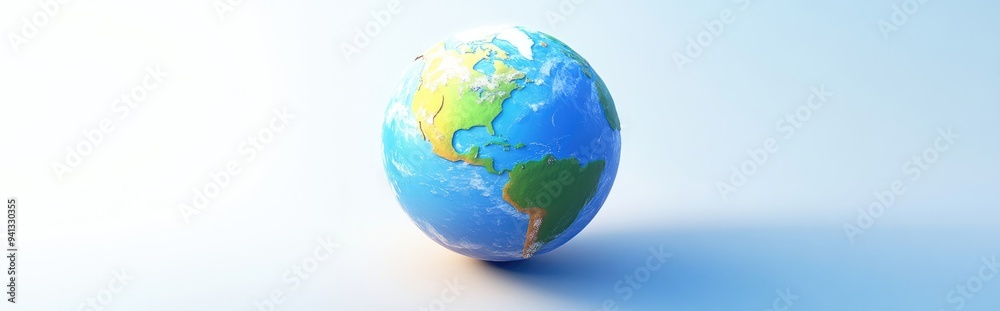 Poster glow of earth in a 3d cartoon rendering on a white background