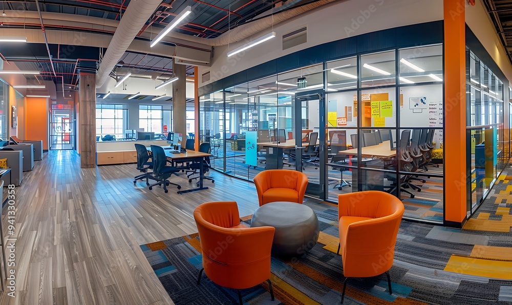 Aufkleber panoramic view of business innovation hub with modern furniture and inspiring environment
