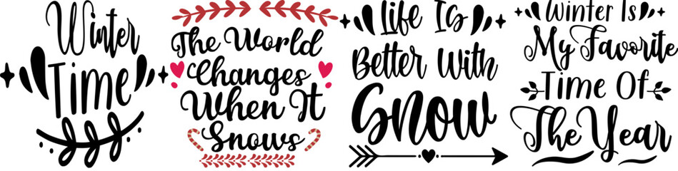 Minimal Winter Calligraphic Lettering, Typography Bundle Vector Illustration for Sticker, Vouchers, Book Cover