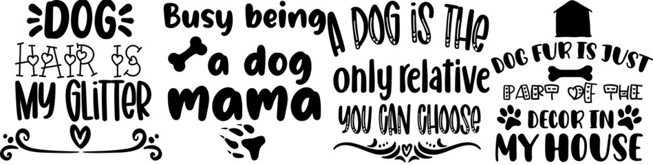 Decorative Dog Trendy Retro Style Illustration, Inscriptions Pack Vector Illustration for Bookmark, Mug Design, Magazine