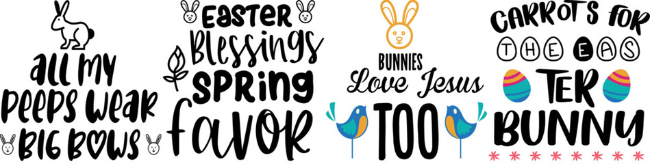Cute Easter Trendy Retro Style Illustration, Typographic Emblems Bundle Vector Illustration for Advertising, Gift Card, Infographic