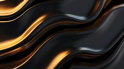 Obraz premium This image displays a smooth and glossy abstract fluid art design with waves of black and golden hues