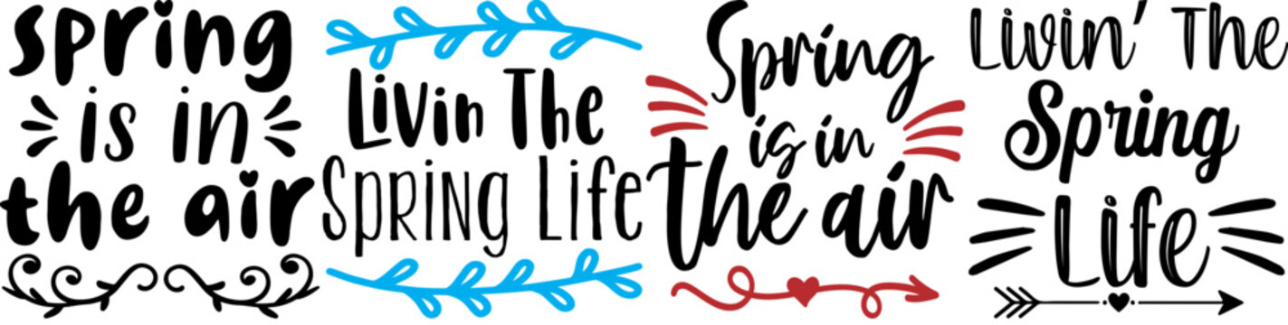 Elegant Spring Calligraphic Lettering, Inscriptions Pack Vector Illustration for Magazine, Logo, Gift Card