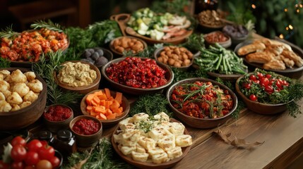 Fototapeta premium Elegant Vegan Holiday Dinner Table It's full of rich, flavorful plant-based foods.