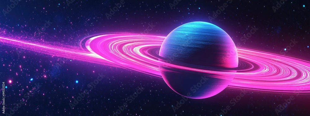 Poster High resolution 3D images showcasing planets of the solar system featuring a 3D cartoon rendering of Saturn