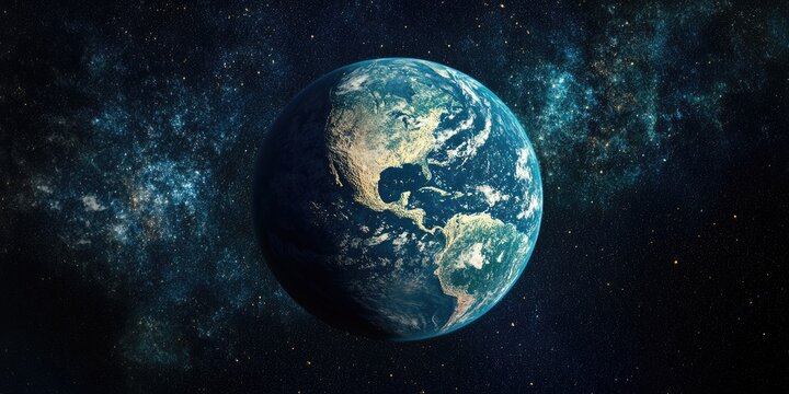 3D cartoon depiction of an Earth like alien planet in the cosmos Cosmic artwork featuring deep space science fiction theme