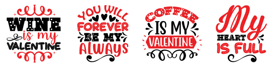 Cute Valentines Day Calligraphy, Typography Collection Vector Illustration for Bookmark, Mug Design, Wrapping Paper