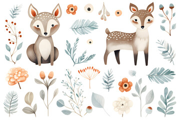 Obraz premium Cute watercolor illustration of autumn and winter hygge elements collection isolated on white background