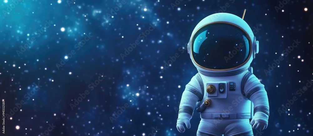 Aufkleber Astronaut illustration set against a space background in 3D cartoon rendering