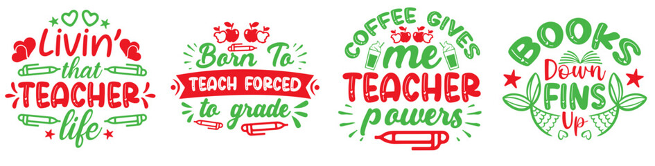 Minimalist Teacher Invitation, Typographic Emblems Set Vector Illustration for Magazine, Infographic, Social Media Post