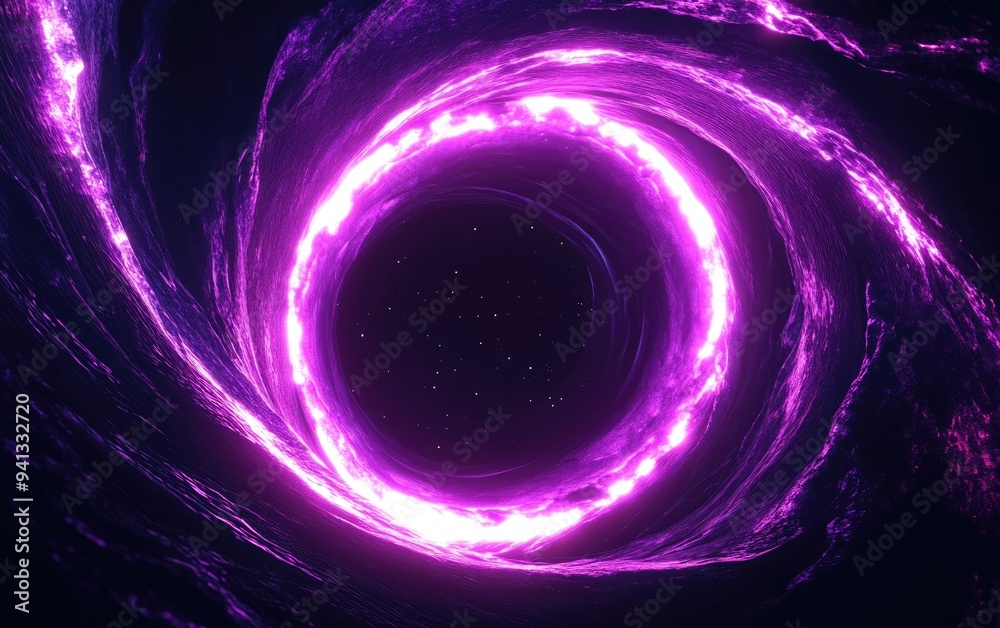 Poster huge black hole warps space in a 3d cartoon rendering realistic science fiction art at 5k resolution