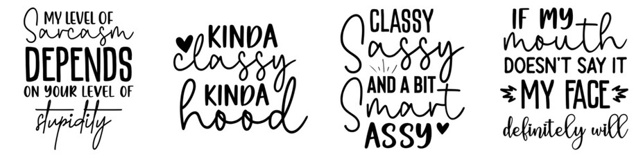 Elegant Sarcastic Typography, Quotes Bundle Vector Illustration for Wrapping Paper, Newsletter, Greeting Card