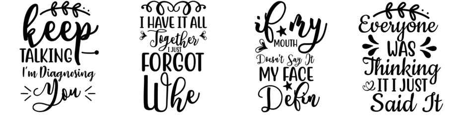 Colourful Sarcastic Calligraphic Lettering, Inscriptions Collection Vector Illustration for Decal, Motion Graphics, Gift Card