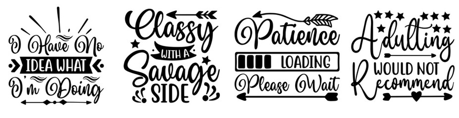 Modern Sarcastic Typography, Hand Lettering Set Vector Illustration for Logo, Announcement, Printing Press