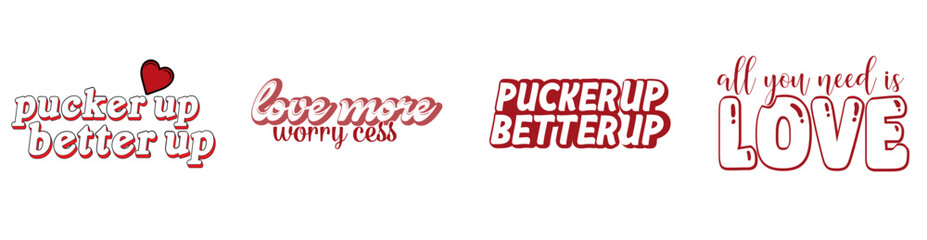 Cute Retro Valentine Phrases, Calligraphy Set Vector Illustration for Flyer, Gift Card, Sticker