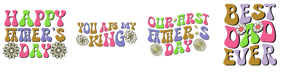 Minimal Retro Fathers Day Calligraphy, Typographic Emblems Collection Vector Illustration for Advertising, Greeting Card, Packaging