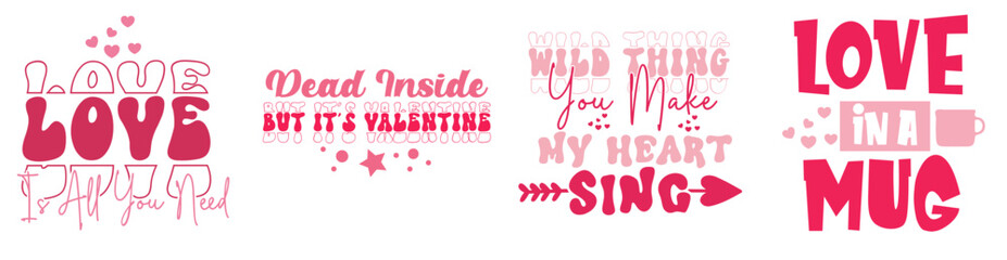 Minimalist Pink Valentine Hand Lettering, Calligraphic Lettering Pack Vector Illustration for Flyer, Mug Design, Advertisement