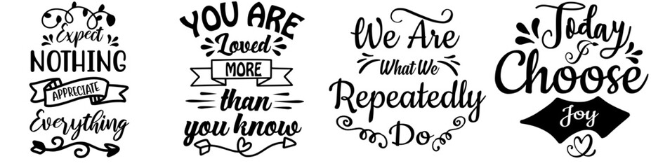 Cute Inspirational Calligraphic Lettering, Trendy Retro Style Illustration Set Vector Illustration for Social Media Post, Packaging, Greeting Card