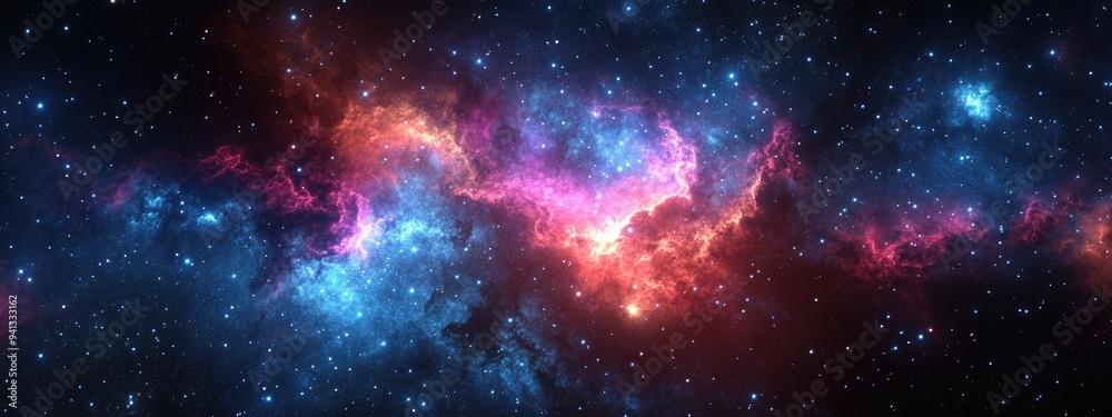 Poster cartoon rendering in 3d of a starfield located in deep space light years away from earth