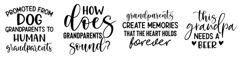 Classic Grandparents Calligraphic Lettering, Typography Collection Vector Illustration for Book Cover, Announcement, Mug Design