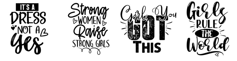 Cute Girl Power Inscriptions, Invitation Bundle Vector Illustration for Icon, Label, Stationery