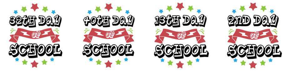 Cute First Day School Phrases, Calligraphic Lettering Pack Vector Illustration for Presentation, Postcard, Announcement