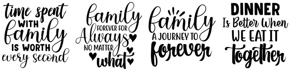 Minimalist Family Quotes, Typographic Emblems Set Vector Illustration for Poster, Decal, Infographic