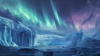 Fototapeta premium Beautiful northern lights, winter landscape with mountains, winter forest.