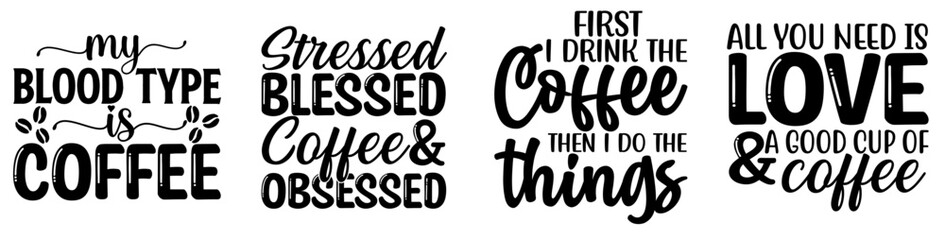 Minimalist Coffee Hand Lettering, Typographic Emblems Pack Vector Illustration for T-Shirt Design, Icon, Social Media Post