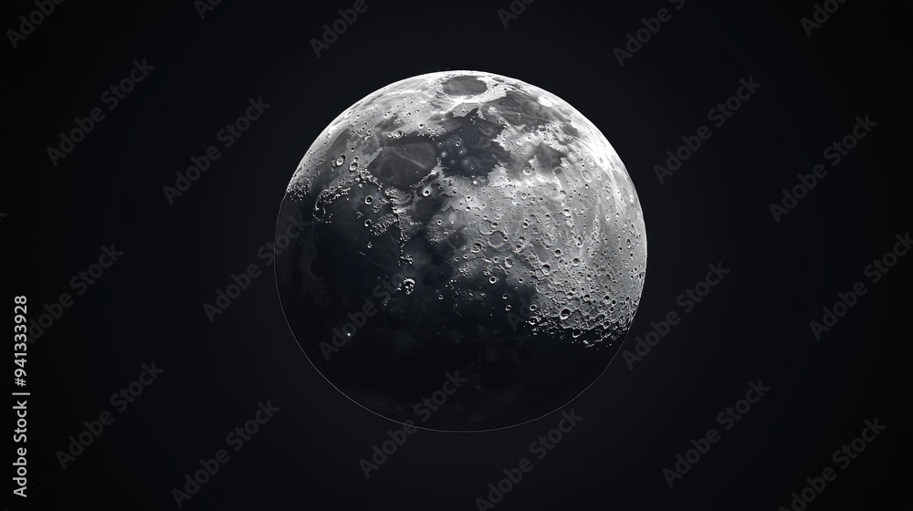 Aufkleber isolated on a black background the half moon is depicted in a 3d cartoon rendering