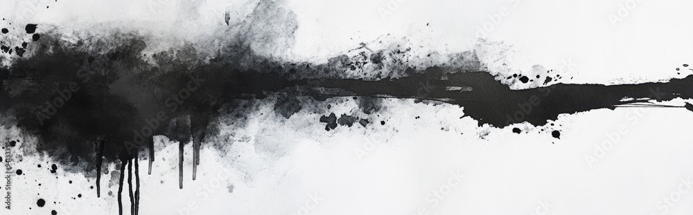 Poster Black ink and watercolor textures on a white paper background in a 3D cartoon rendering Features paint leaks and ombre effects in a hand painted abstract style