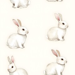 Obraz premium A seamless watercolor pattern featuring rabbits in a minimal and vintage style, showcasing a delicate and charming design with soft colors and a timeless appeal.......