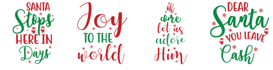 Minimalist Christmas Typography, Hand Lettering Pack Vector Illustration for Sticker, T-Shirt Design, Packaging