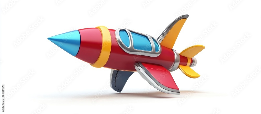 Poster Cartoon rocket spaceship isolated on a white background in 3D cartoon rendering