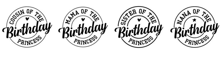 Creative Birthday Princess Inscriptions, Typographic Emblems Pack Vector Illustration for Magazine, Newsletter, Flyer