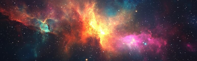 Nebula gas cloud in deep outer space colorful space background with stars illustrated in 3D cartoon rendering science fiction theme