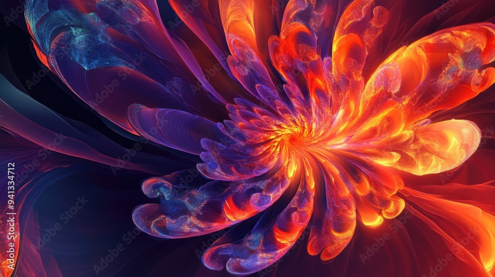 Poster Abstract digital fractal fantasy design background in 3D cartoon rendering style