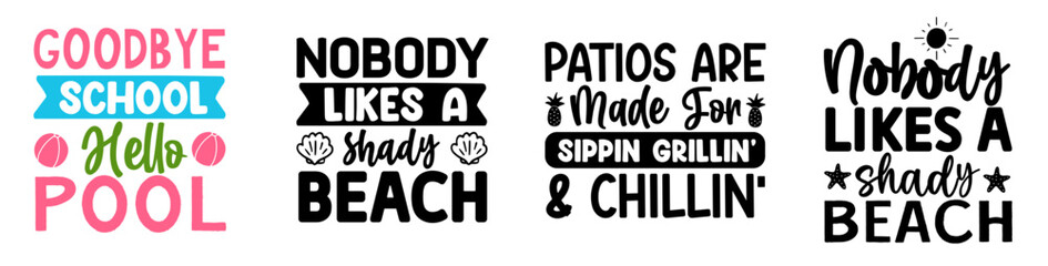 Simple Beach Invitation, Quotes Set Vector Illustration for Announcement, Holiday Cards, Poster