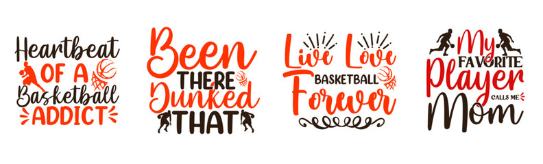Decorative Basketball Typographic Emblems, Calligraphic Lettering Bundle Vector Illustration for Social Media Post, Printable, Poster
