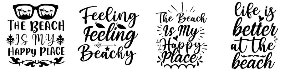 Classic Beach Quotes, Phrases Bundle Vector Illustration for Flyer, Banner, Gift Card