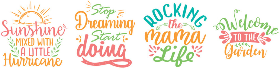 Cute Adventure Inscriptions, Typographic Emblems Set Vector Illustration for Poster, Postcard, Banner