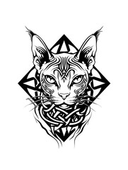 Obraz premium Cornish Rex Cat head very simple traditional tattoo flash styles illustration