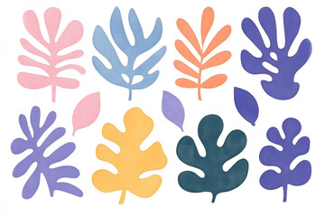 Leaves and plants simple shape flat design collection isolated on white