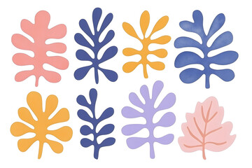 Fototapeta premium Leaves and plants simple shape flat design collection isolated on white