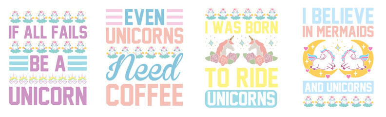 Simple Unicorn Typographic Emblems, Labels And Badges Set Vector Illustration for Bookmark, Decal, Announcement