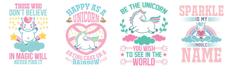 Classic Unicorn Phrases, Calligraphic Lettering Set Vector Illustration for Poster, Vouchers, Sticker