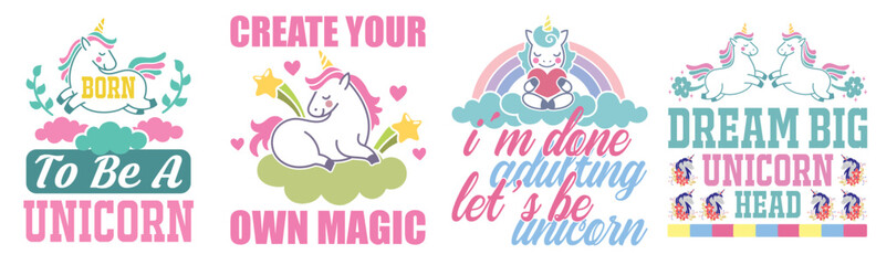 Simple Unicorn Hand Lettering, Inscriptions Set Vector Illustration for Flyer, Sticker, Announcement