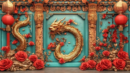 Fototapeta premium This Chinese New Year 2025 background features the snake zodiac sign and ample text space
